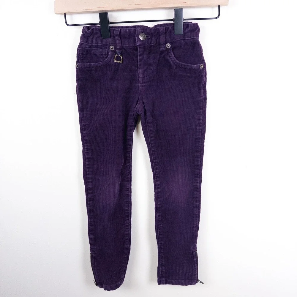 Ralph Lauren Corduroy Pants Kids 5 Purple‎ Slim Fit Ankle Zip Adjustable Waist
